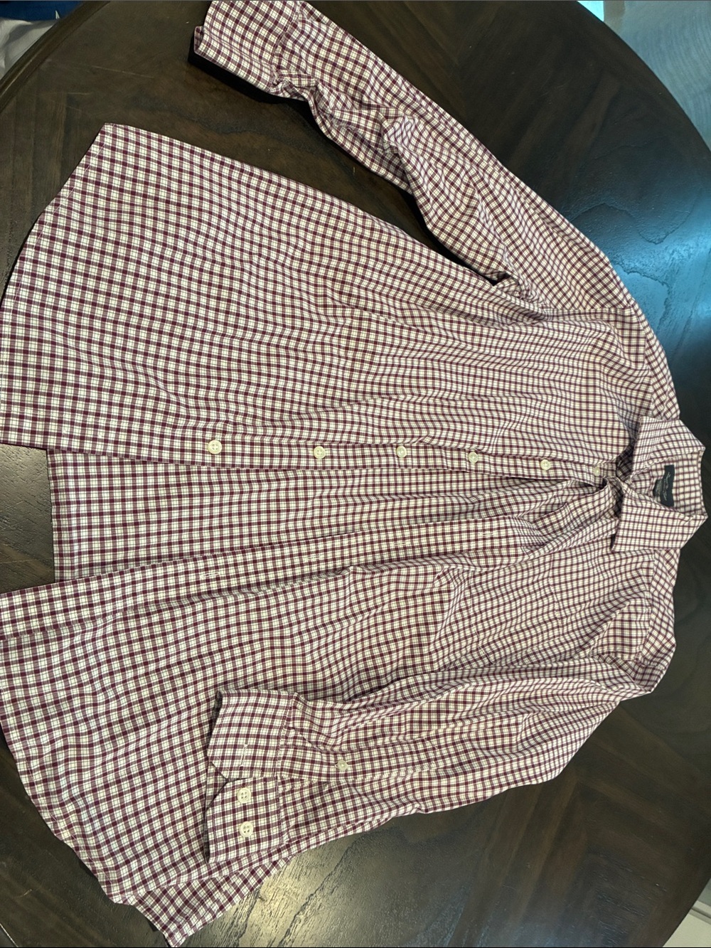 David Taylor Burgundy and White Check Casual Button-Down Shirt